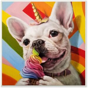 Stupell Rainbow French Bulldog Unicorn Ice Cream Colorful Wall Art NoColor 12 x 12