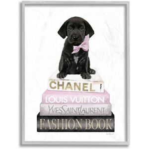 Stupell Black Puppy With Pink Bow On Glam Book Stack Wall Art White 11 x 14