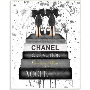 Stupell Glam Fashion Book Stack Grey Bow Pump Heels Ink NoColor 10" x 15"