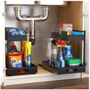 Sorbus Set of 2 Under Sink Black Organizer With Sliding Tracks Black NoSize