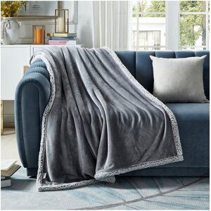 Cozy Tyme Saleem Flannel Reversible Heathered Sherpa Throw Grey 50" x 60"