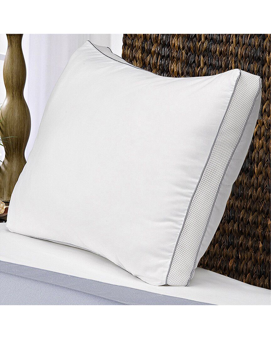Ella Jayne Cotton Mesh Gusseted Shell Medium Density Memory Fiber Pillow, for All Sleep Positions White Queen