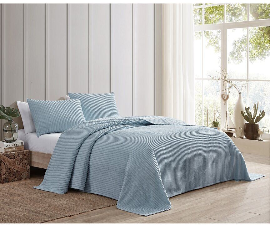 Beatrice Home Fashions Channel Chenille Bedspread Blue Full