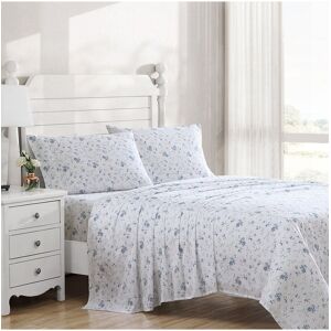 Laura Ashley Garden Muse 100% Cotton 300 Thread Count Sateen Sheet Set Blue Queen