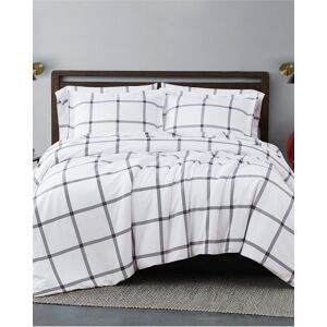 Truly Soft Printed Windowpane White Charcoal 3Pc Comforter Set White King