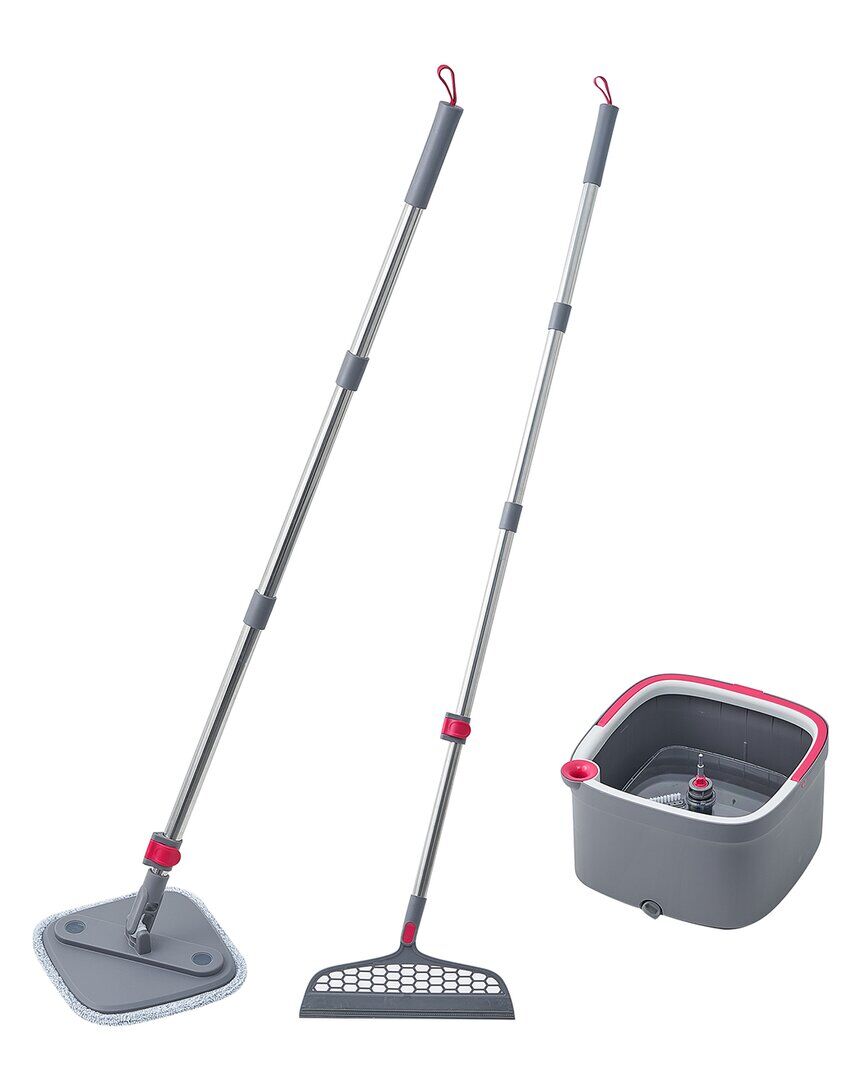 True & Tidy True Clean Mop & Bucket System with Silicone Floor Sweeper Deluxe Set NoColor NoSize
