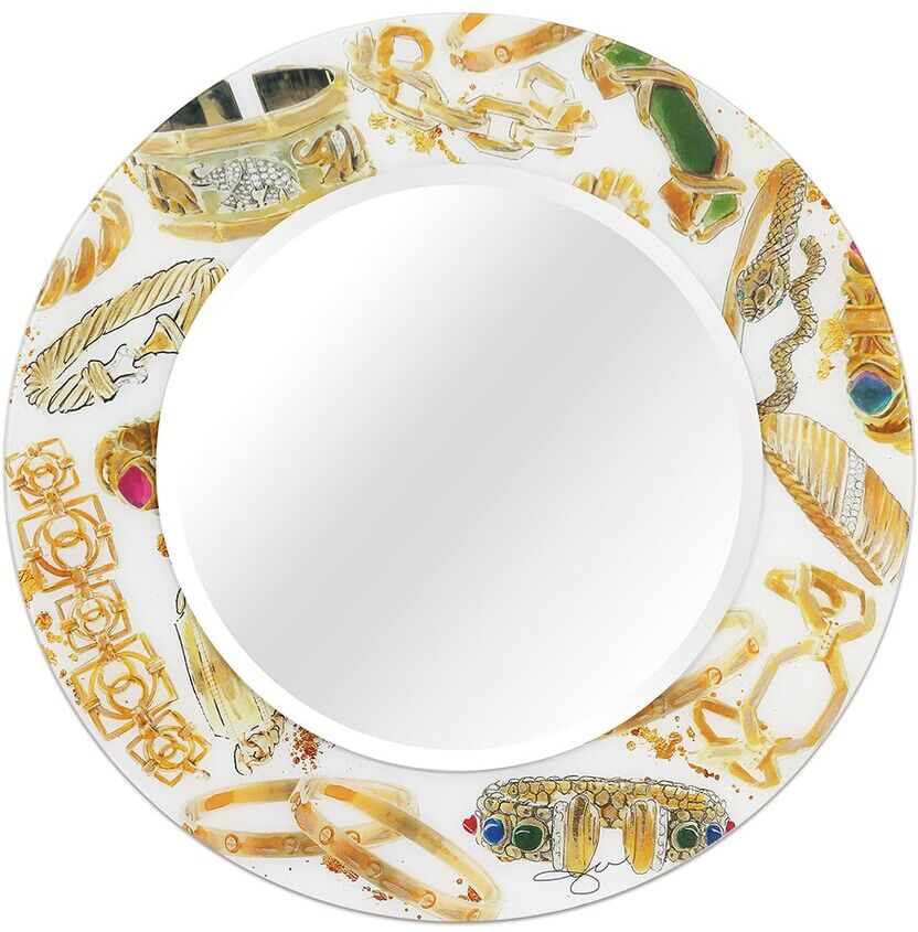 Empire Art Direct Gold Charm Round Beveled Mirror On Free Floating Printed Tempered Art Glass Multi NoSize