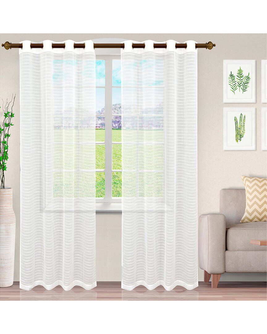 Superior Jackson Stripe Sheer Grommet Curtain Panel Set White 52" x 108"