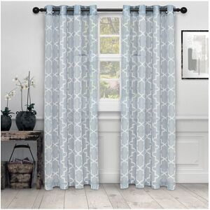 Superior 52x96 Decorative Quatrefoil Embroidered Sheer 2pc Curtain Panel Set Blue 52" x 96"