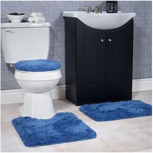 Lavish Home 3Pc Super Plush Bath Rug Set Navy 3 pc