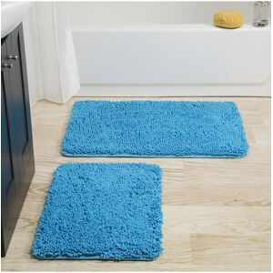 Lavish Home 2Pc Memory Foam Shag Bath Mat Blue 2 pc