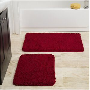 Lavish Home 2Pc Memory Foam Shag Bath Mat Burgundy 2 pc