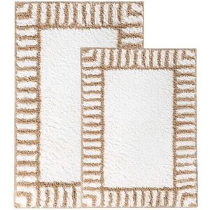 Superior Set of 2 Inaya Striped Shag Washable Bath Rug White Medium