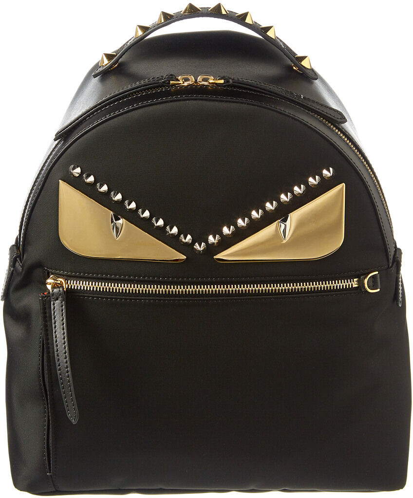 FENDI Monster Eyes Leather & Nylon Backpack Black NoSize