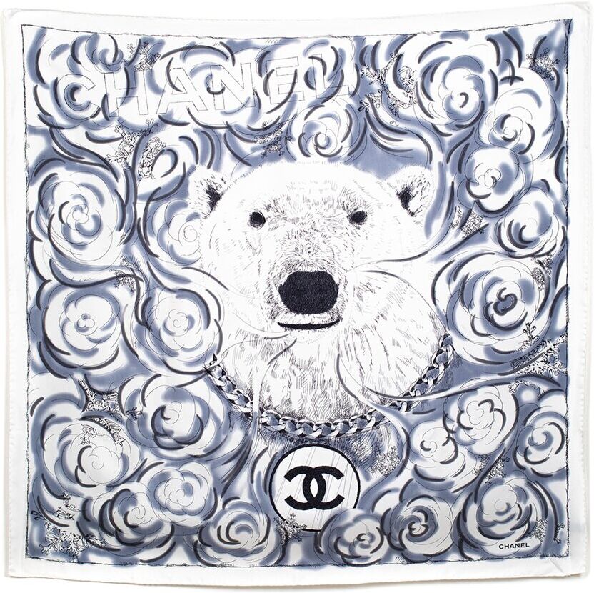 Chanel Limited Edition Polar Bear Camellia Silk Scarf (Authentic Pre-Owned) NoColor NoSize