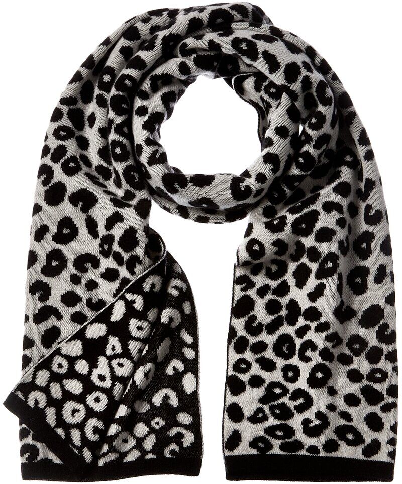 Hannah Rose Leopard Double Faced Jacquard Cashmere Scarf Black NoSize