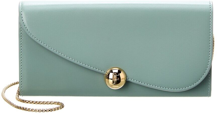 Ferragamo Asymmetrical Flap Leather Continental Wallet On Chain Green NoSize