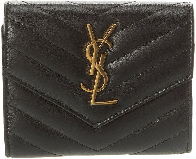 Saint Laurent Monogram Matelasse Leather Trifold Compact Wallet Black NoSize