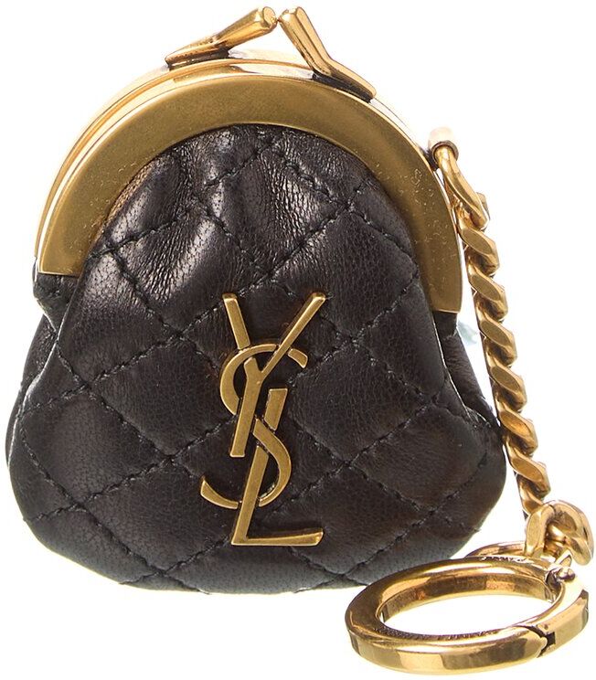 Saint Laurent Gaby Mini Leather Purse Keyring Black NoSize