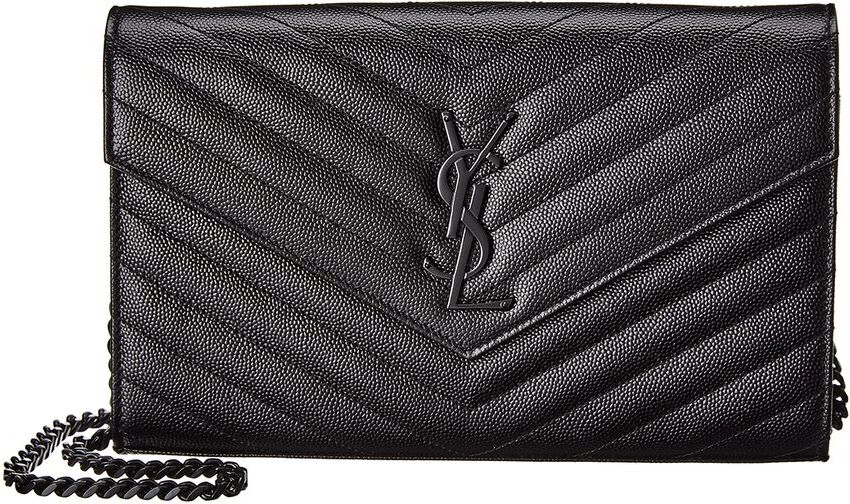 Saint Laurent Monogram Matelasse Leather Wallet On Chain Black os