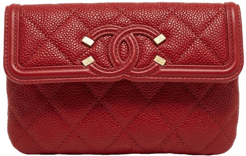 Chanel Red Quilted Caviar Leather Filigree Wallet (Authentic Pre-Owned) NoColor NoSize