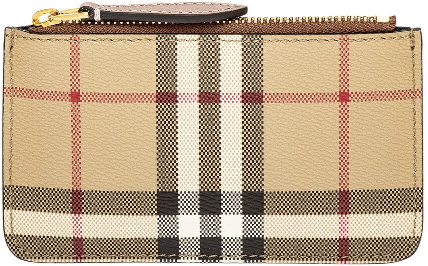 Burberry Check E-Canvas & Leather Coin Case With Strap Beige NoSize