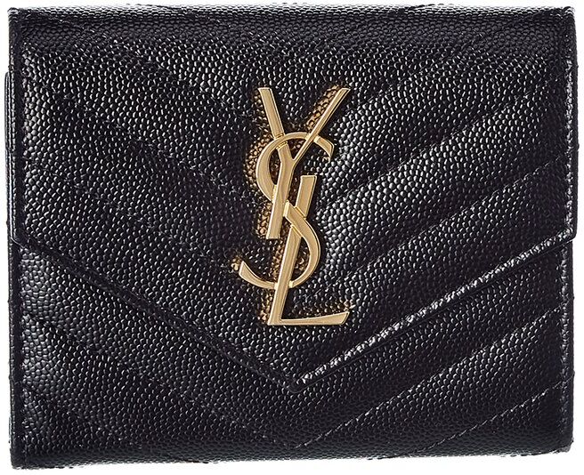 Saint Laurent Monogram Matelasse Leather Trifold Compact Wallet Black NoSize