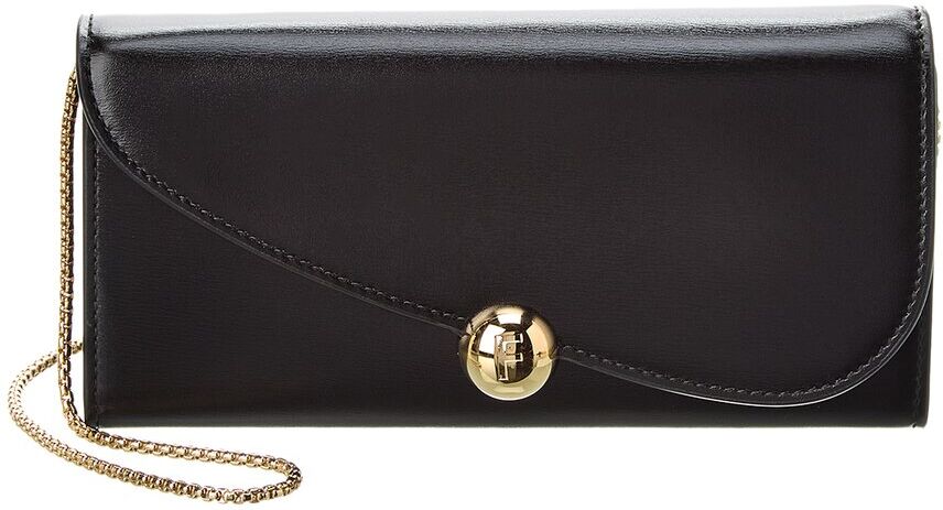 Ferragamo Asymmetrical Flap Leather Continental Wallet On Chain Black NoSize