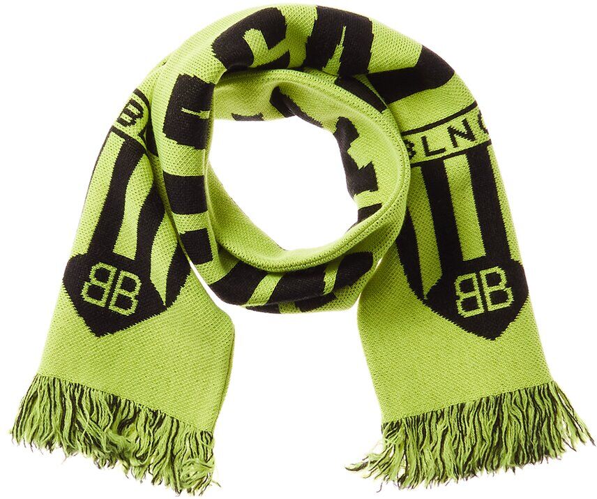 Balenciaga Logo Soccer Wool-Blend Scarf Green NoSize