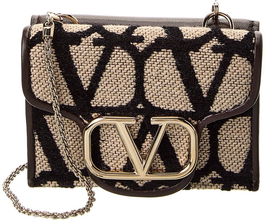 Valentino VLogo Toile Iconographe Canvas & Leather French Wallet On Chain Brown NoSize