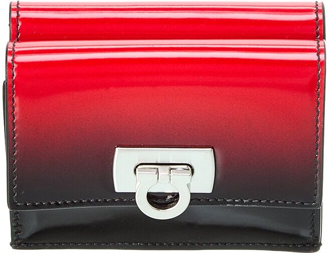 Ferragamo Gancini Clasp Leather Card Case Wallet Red NoSize