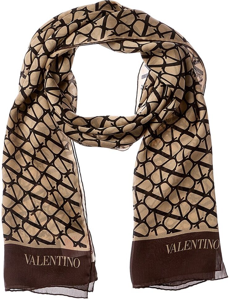 Valentino VLogo Signature Silk Scarf Brown NoSize