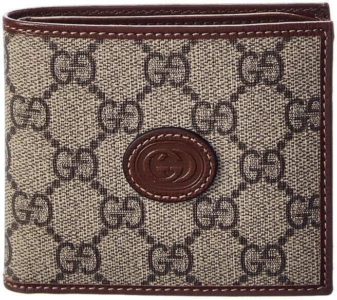 Gucci Interlocking G GG Supreme Canvas & Leather Bifold Wallet Beige os