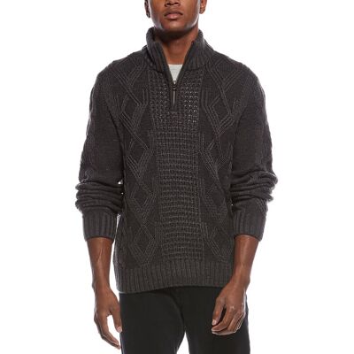 WEATHERPROOF VINTAGE Cable 1/4-Zip Mock Neck Sweater Grey XXL WEATHERPROOF VINTAGE Cable 1/4-Zip Mock Neck Sweater Grey XXL