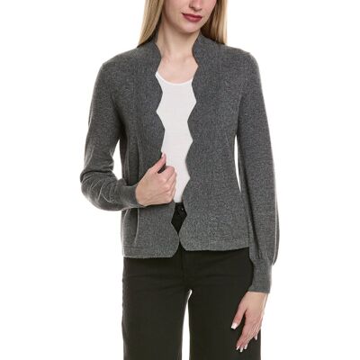 sofiacashmere Scallop Edge Cropped Wool & Cashmere-Blend Cardigan Grey s sofiacashmere Scallop Edge Cropped Wool & Cashmere-Blend Cardigan Grey s