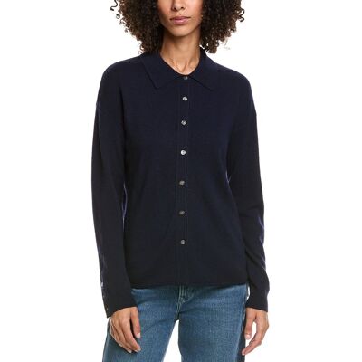 InCashmere Shirt Style Wool & Cashmere-Blend Sweater Blue s InCashmere Shirt Style Wool & Cashmere-Blend Sweater Blue s