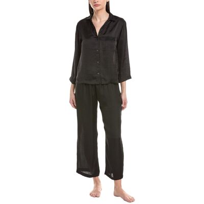 Natori 2pc Ashley Washed Satin Icon Notch Pajama Set Black l Natori 2pc Ashley Washed Satin Icon Notch Pajama Set Black l