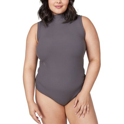 SPANX Suit Yourself Ribbed Mock Neck Sleeveless Bodysuit Grey l SPANX Suit Yourself Ribbed Mock Neck Sleeveless Bodysuit Grey l