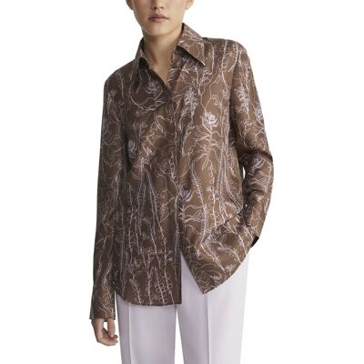 Lafayette 148 New York Point Collar Silk Blouse Brown xs Lafayette 148 New York Point Collar Silk Blouse Brown xs