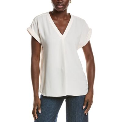 Jones New York V-Neck Extend Roll Cuff Blouse White m Jones New York V-Neck Extend Roll Cuff Blouse White m
