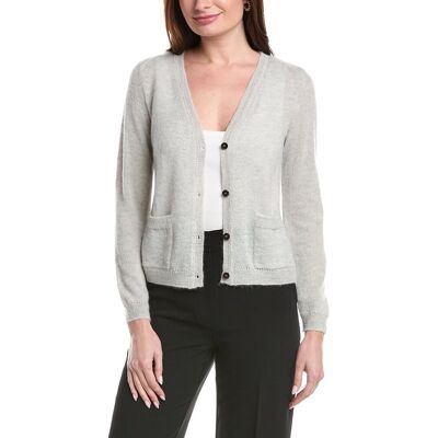 Lafayette 148 New York Patch Pocket V-Neck Mohair & Alpaca-Blend Cardigan Silver l Lafayette 148 New York Patch Pocket V-Neck Mohair & Alpaca-Blend Cardigan Silver l