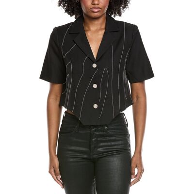 Gracia Chain Embellished Short Sleeve Cropped Blouse Black m Gracia Chain Embellished Short Sleeve Cropped Blouse Black m