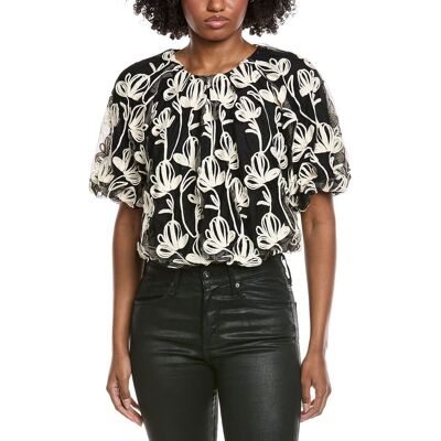 Gracia Embroidered Lace Puff Sleeve Blouse Black m Gracia Embroidered Lace Puff Sleeve Blouse Black m