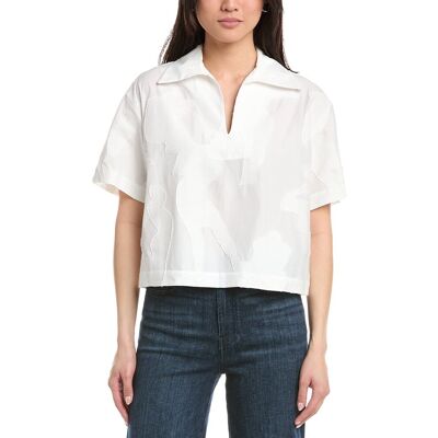 Lafayette 148 New York Wide Point Collar Popover Blouse White l Lafayette 148 New York Wide Point Collar Popover Blouse White l