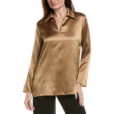 Lafayette 148 New York Split Collar Popover Blouse Brown xs Lafayette 148 New York Split Collar Popover Blouse Brown xs