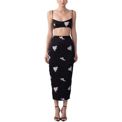 SAU LEE 2pc Mira Embroidered Skirt Set Black 8 SAU LEE 2pc Mira Embroidered Skirt Set Black 8