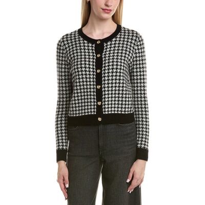 Bruno Magli Houndstooth Wool & Cashmere-Blend Cardigan Black m Bruno Magli Houndstooth Wool & Cashmere-Blend Cardigan Black m