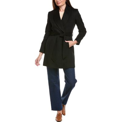 sofiacashmere Belted Wool & Cashmere-Blend Wrap Coat Black 2 sofiacashmere Belted Wool & Cashmere-Blend Wrap Coat Black 2