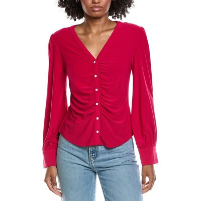 CeCe V-Neck Button Down Shirred Blouse Pink m CeCe V-Neck Button Down Shirred Blouse Pink m