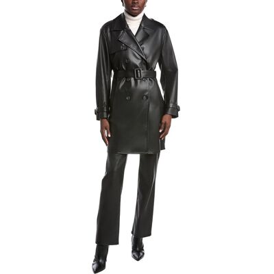 Kenneth Cole Faux Leather Trench Coat Black xs Kenneth Cole Faux Leather Trench Coat Black xs